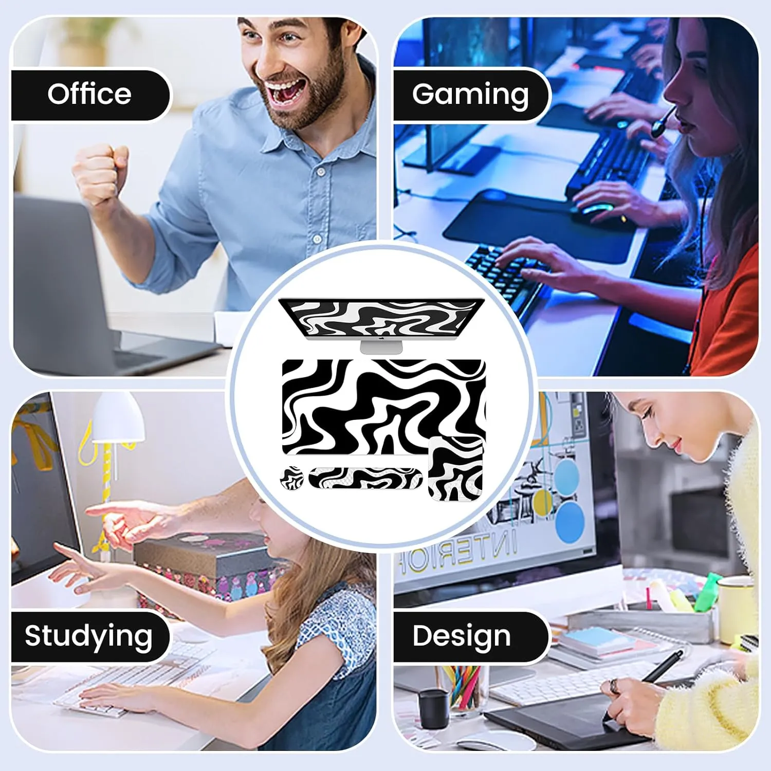 iCasso Desk Mat, 4in1 Gaming Mouse Pad with Wrist Rest, Large Computer Pad Keyboard Wrist Support Mouse Wrist Rest Coaster Set with Ergonomic Design, Non-Slip for Home Office Desk, Honeycomb