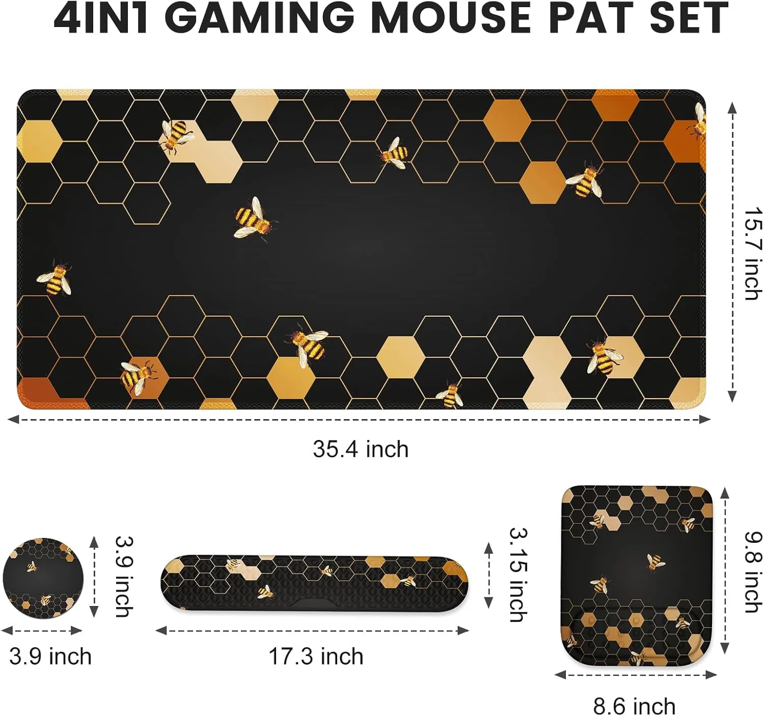 iCasso Desk Mat, 4in1 Gaming Mouse Pad with Wrist Rest, Large Computer Pad Keyboard Wrist Support Mouse Wrist Rest Coaster Set with Ergonomic Design, Non-Slip for Home Office Desk, Honeycomb
