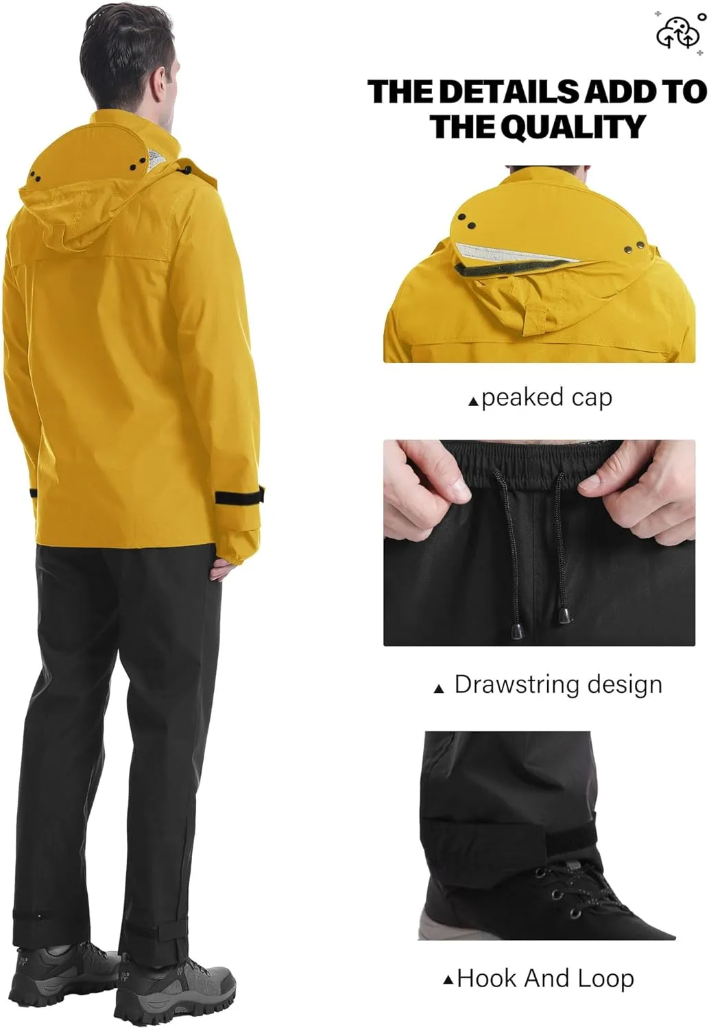 iCreek Rain Suit Waterproof Jacket with Pants 2 Pieces Breathable Lightweight Packable Raincoat with Hooded Rain Gear Unisex