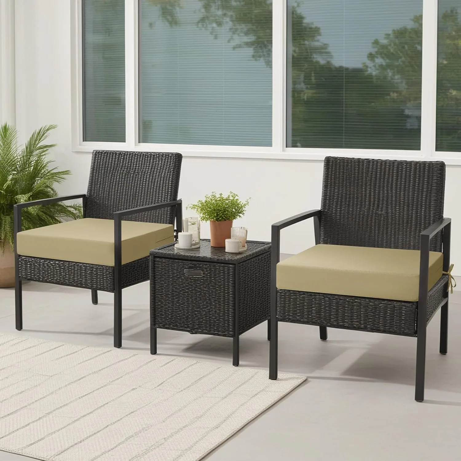 idee-home Outdoor Chair Cushions Set of 2, Waterproof Outdoor Seat Cushions for Patio Furniture, Outside Replacement Chair Pad with Ties for Lawn Deck Porch, 19 x 19