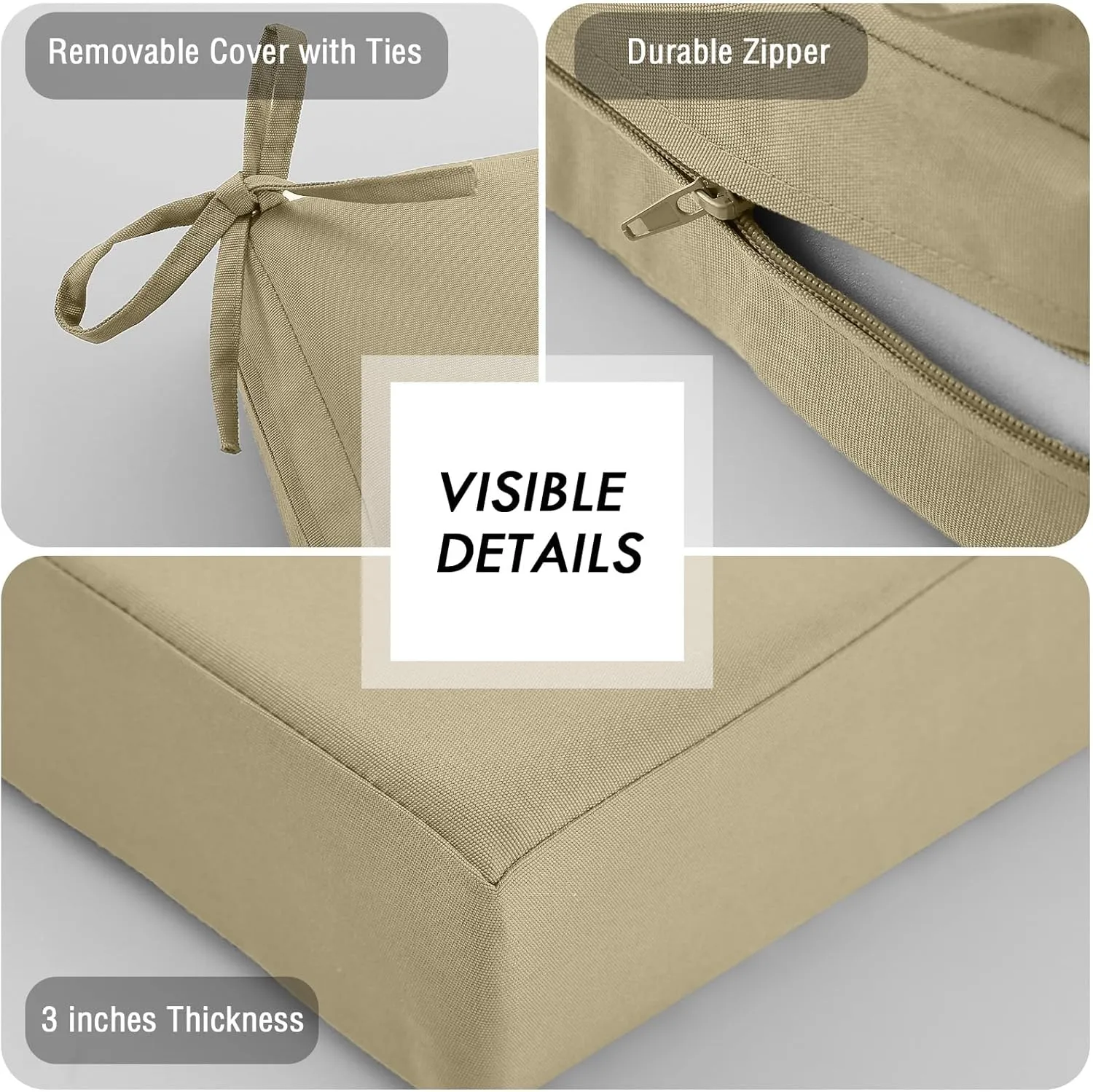 idee-home Outdoor Chair Cushions Set of 2, Waterproof Outdoor Seat Cushions for Patio Furniture, Outside Replacement Chair Pad with Ties for Lawn Deck Porch, 19 x 19