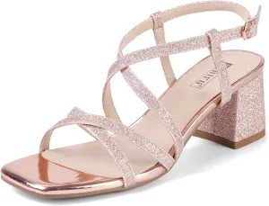 IDIFU IN2 Strappy Heels Chunky Block Square Toe Wedding Prom Bride Bridal Dance Party Dress Shoes for Women Trendy Comfortable Dressy Cute Casual Summer Heeled Sandals Slingback Low Short Heels