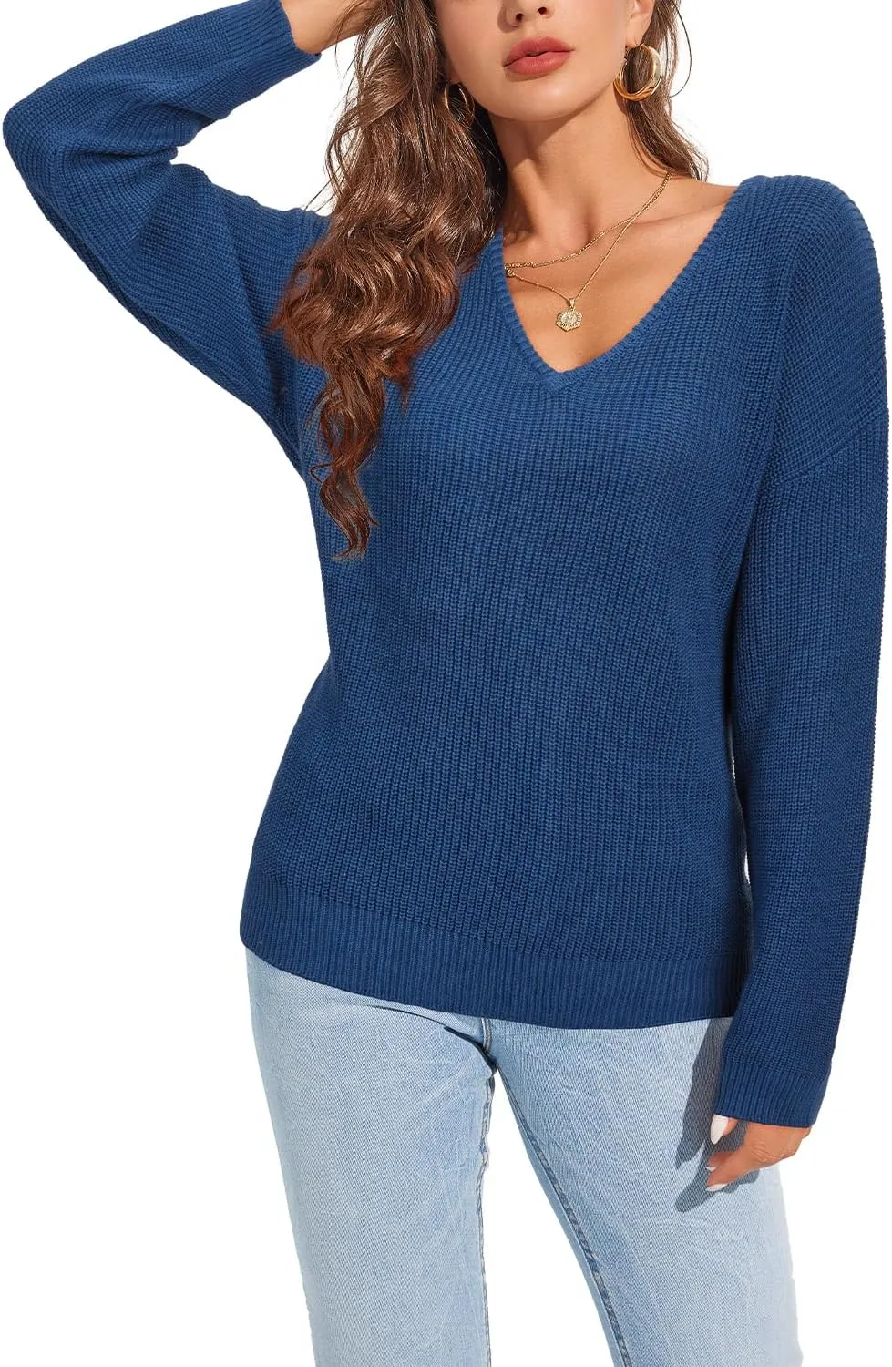 II ININ Women's Fall Sweater 2024 Long Sleeve Tops Fashion Outfits Trendy Casual V Neck Oversized Pullover Sweaters