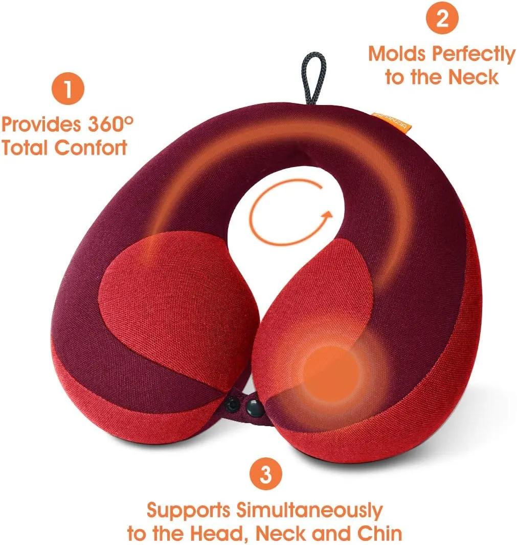 INFANZIA Kids Chin Supporting Travel Neck Pillow, Helps Support Head and Neck, Comfortably Designed for Head, Neck, and Chin Support - Gifts for Toddler/Child/Kids, Red