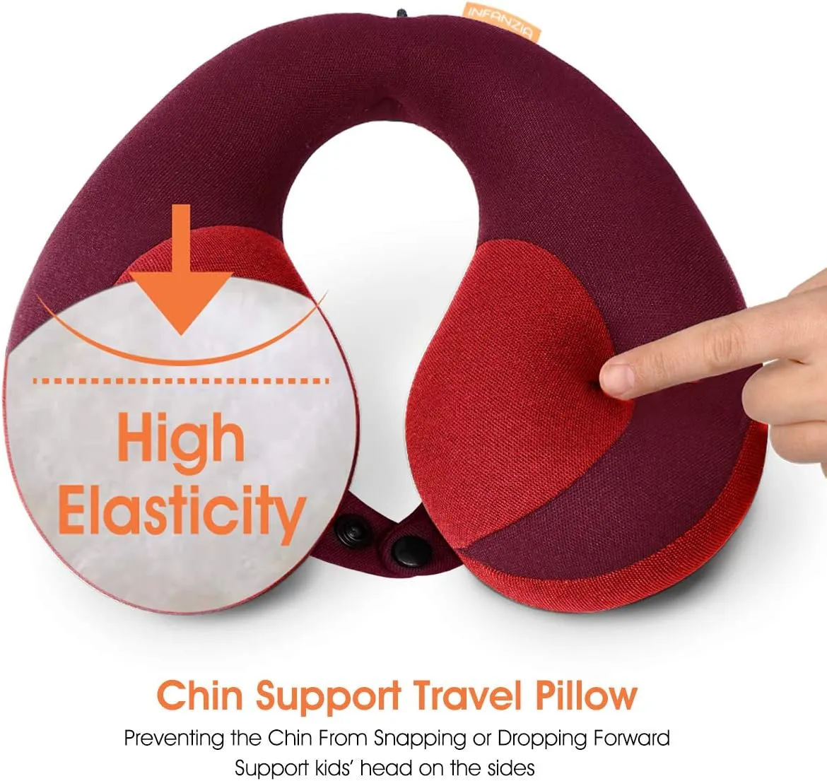 INFANZIA Kids Chin Supporting Travel Neck Pillow, Helps Support Head and Neck, Comfortably Designed for Head, Neck, and Chin Support - Gifts for Toddler/Child/Kids, Red