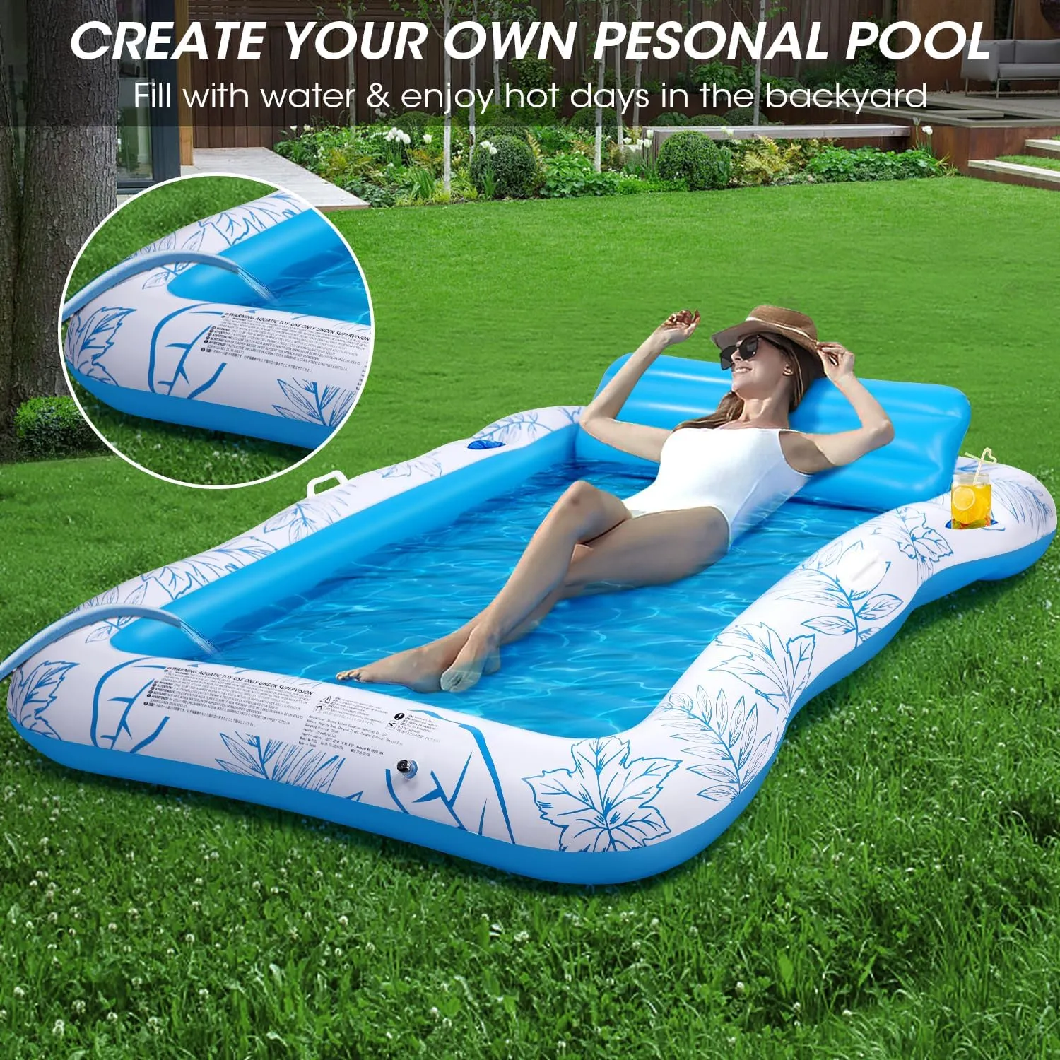 Inflatable Adult Pool Lounger Float - BAIAI Extra Large Beach Sun Tanning Floats Raft Sunbathing Water Lounge Floaties Tub with Drink Holder Blow Up Lake Suntan Floating Swimming Mattress Mat (XXL)
