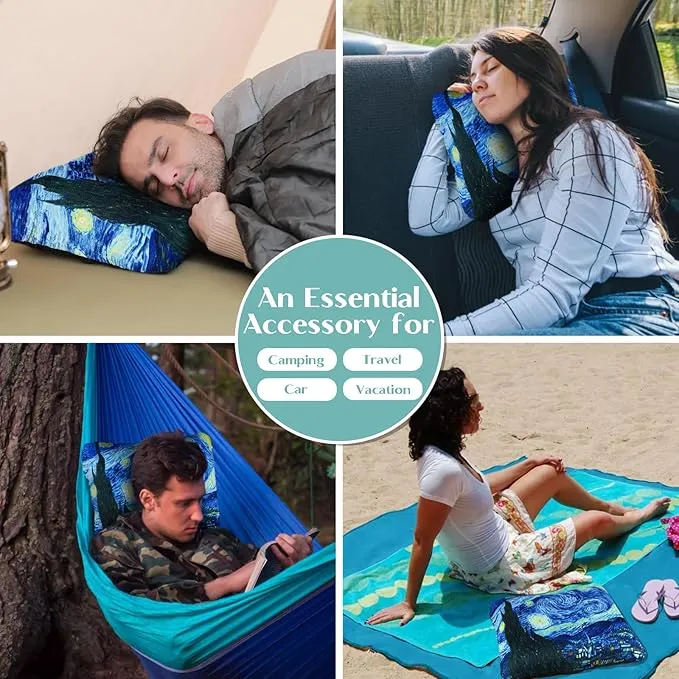 Inflatable Camping Pillow, Patterned Travel Backpacking Pillow, Lightweight & Portable Hiking Beach Pillow, Travel Camping Essential Accessories for Adult & Kids