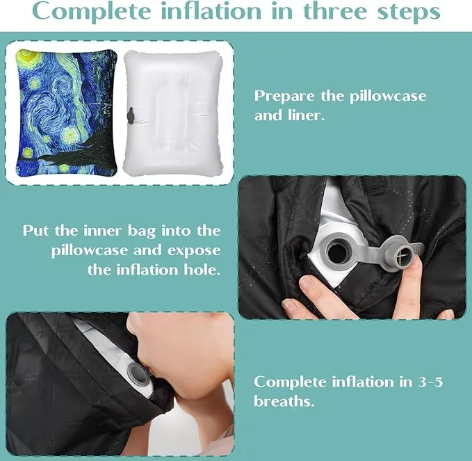 Inflatable Camping Pillow, Patterned Travel Backpacking Pillow, Lightweight & Portable Hiking Beach Pillow, Travel Camping Essential Accessories for Adult & Kids