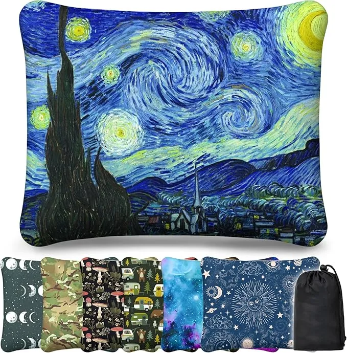 Inflatable Camping Pillow, Patterned Travel Backpacking Pillow, Lightweight & Portable Hiking Beach Pillow, Travel Camping Essential Accessories for Adult & Kids