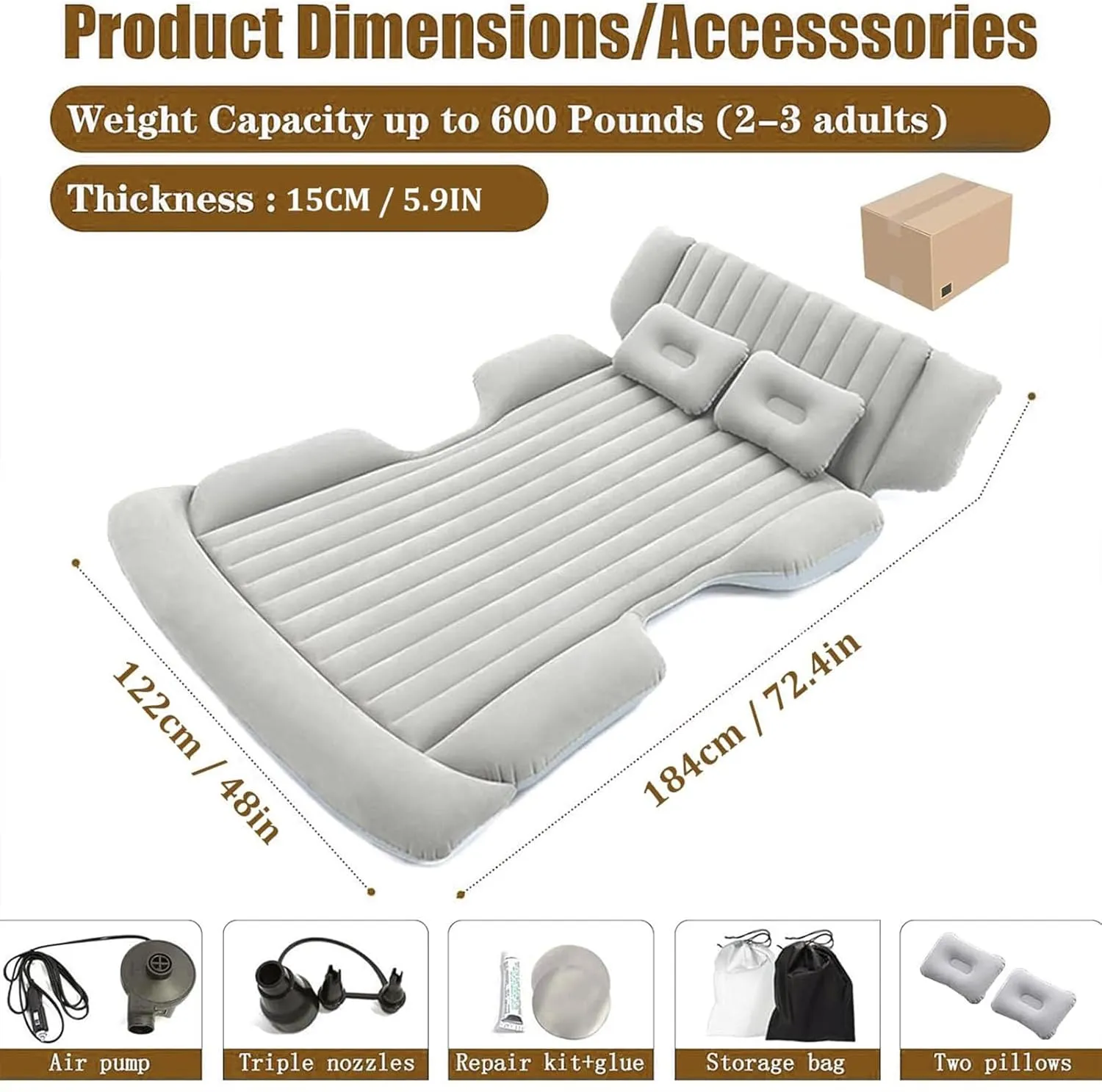 Inflatable Car Bed for Chevrolet Statesman Veritas Rezzo Equinox G2X Trailblazer Car Airbed Air Bed Travel Inflation Mattress Outdoor Travel Camping Sleeping Air Bed,Grey