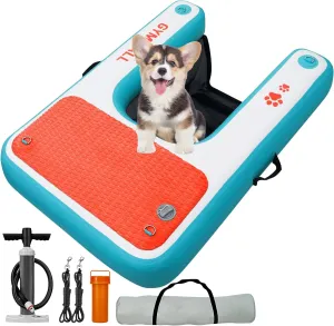 Inflatable Dog Water Ramp Pet Dock Platform Blue, Pet Water Platform for Boat Pool Lake Sea, Non-Slip Safety Floating Dock for Dogs up to 200lbs, EVA Puppy Float Ramp Dog Water Ladder