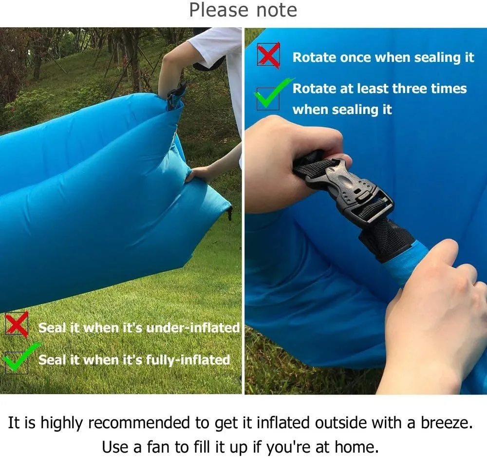 Inflatable Lounger Air Chair Sofa Bed Sleeping Bag Couch for Beach Camping Lake Garden (Blue-2)