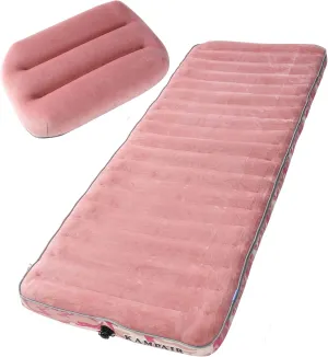Inflatable Sleeping Pad with Camping Pillow – Extra-Thick 4.75 Inch Air Mattress with Soft Cotton Top, Machine Washable, Family Lightweight 4-Season Set for Camping & Traveling, Pink