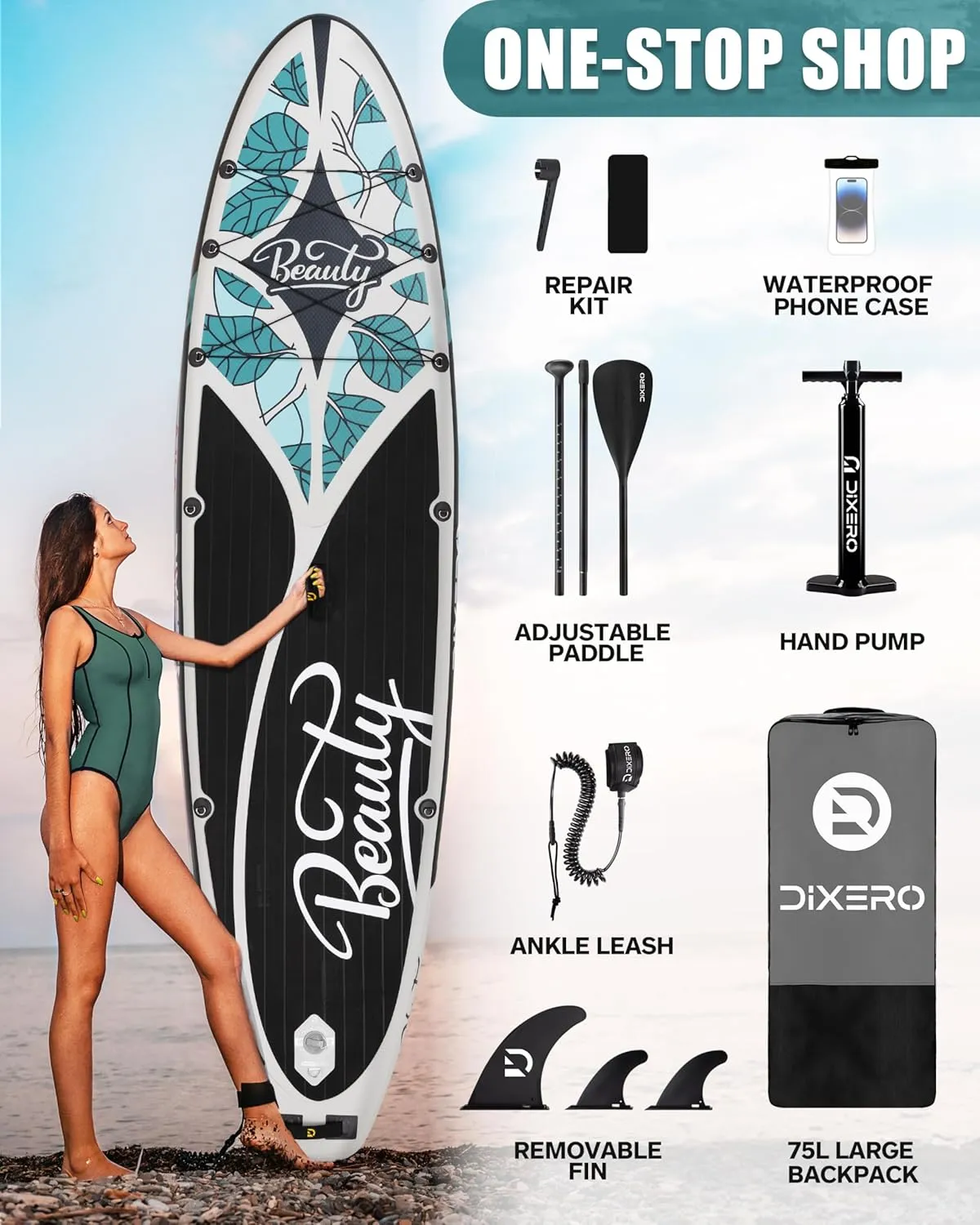 Inflatable Stand Up Paddle Board 11'*33", Extra Wide Paddle Boards for Adults, SUP with Premium Accessories, Adjustable Paddle, Hand Pump, Bottom Fin, Leash Waterproof Phone Bag
