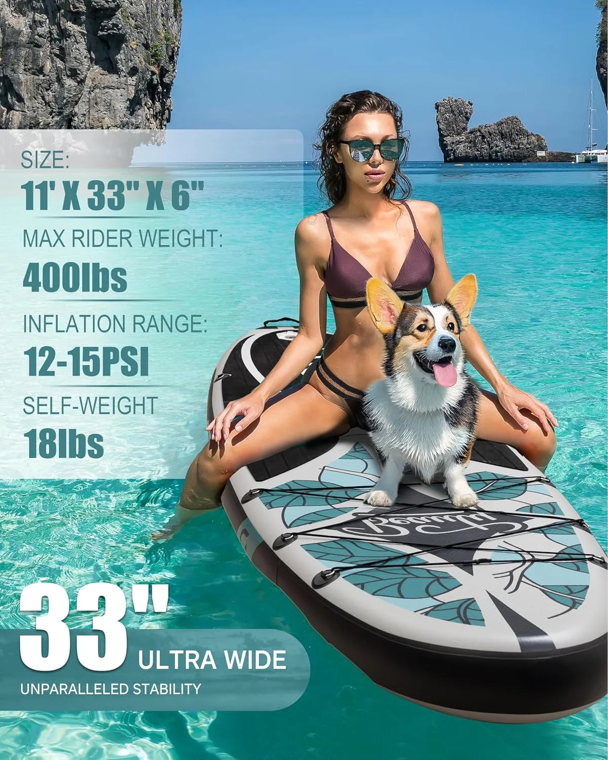 Inflatable Stand Up Paddle Board 11'*33", Extra Wide Paddle Boards for Adults, SUP with Premium Accessories, Adjustable Paddle, Hand Pump, Bottom Fin, Leash Waterproof Phone Bag