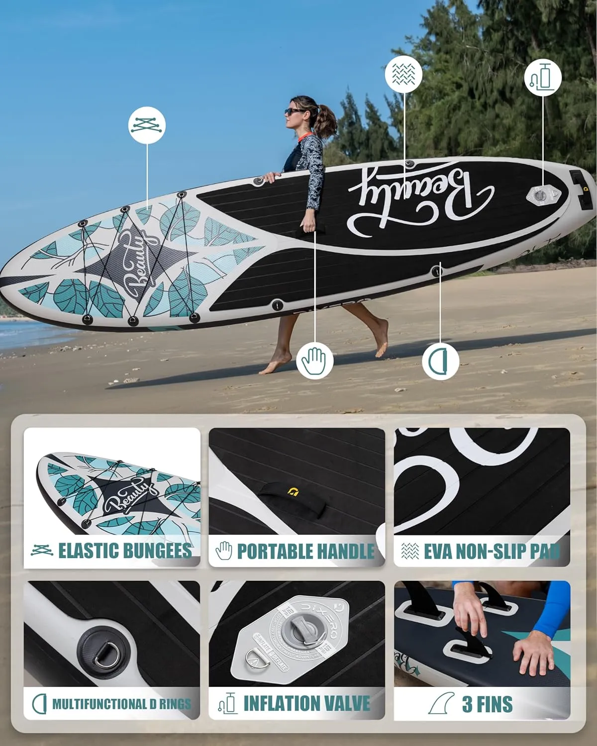 Inflatable Stand Up Paddle Board 11'*33", Extra Wide Paddle Boards for Adults, SUP with Premium Accessories, Adjustable Paddle, Hand Pump, Bottom Fin, Leash Waterproof Phone Bag