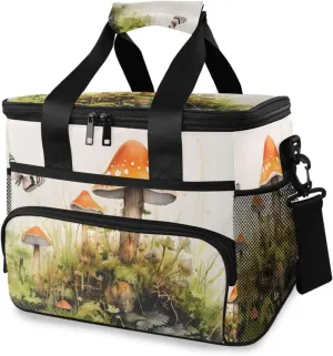 Insulated Cooler Bag 24 Cans Large Capacity Lunch Box-Mushroom Butterfly Print Leak Proof with Shoulder Strap for Camping Picnic