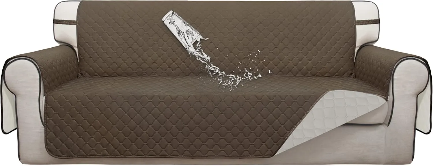 ISSUNTEX Double Protection 100% Waterproof Sofa Covers for Living Room, Couch Covers for 3 Cushion Couch Sofa, Reversible Furniture Protector Sofa Cover for Dogs, Pets, Kids (Sofa, Camel/Ivory)