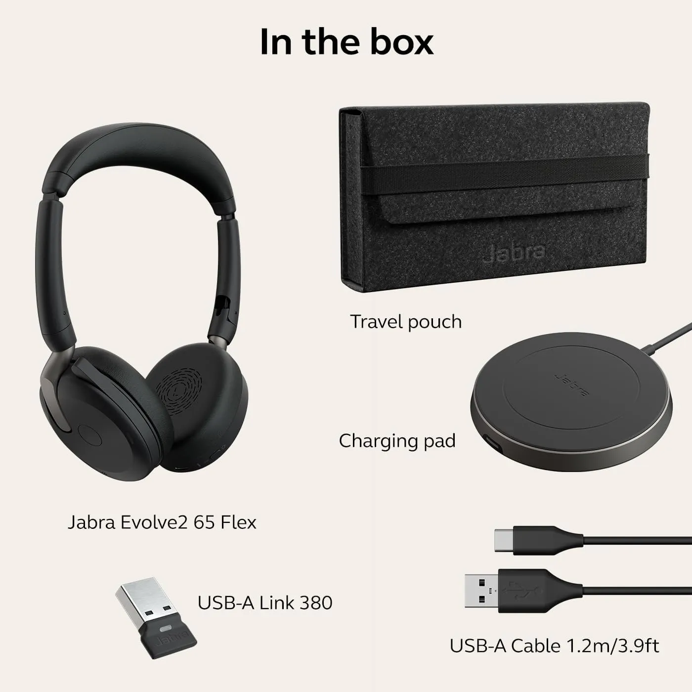 Jabra Evolve2 65 Flex Stereo Headset with Bluetooth, Wireless Charging Pad - Noise-Cancelling ClearVoice Technology & Hybrid Active Noise Cancellation - Works with Leading UC Platforms - Black