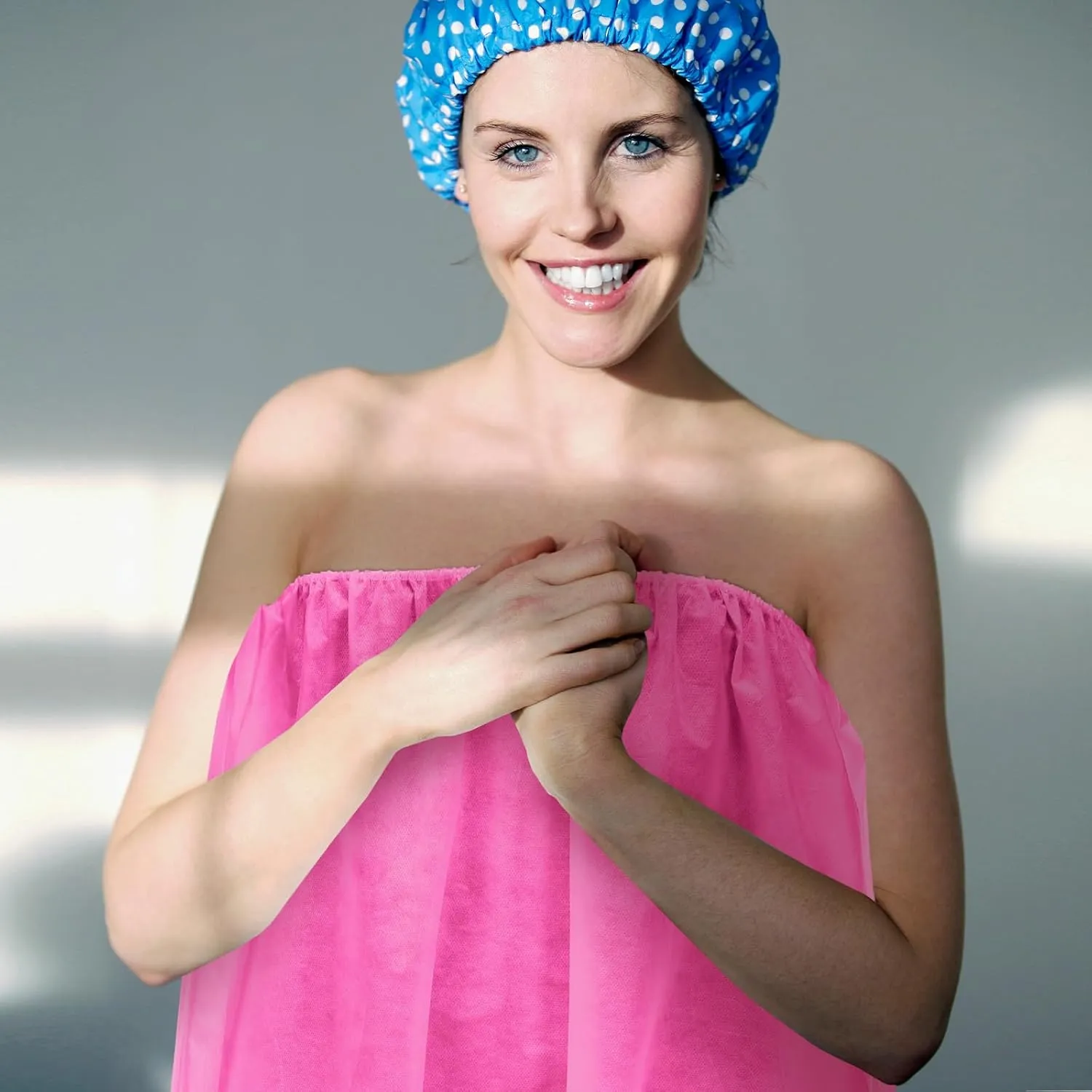 Janmercy 16 Pcs Disposable Spa Wraps for Women with Adjustable Closure Non Woven Towel Sweat Steaming Salon Bathrobe (Pink)