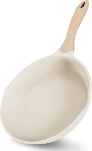 JEETEE 11 Inch Nonstick Frying Pan, Stone Coating Cookware, Nonstick Omelette Pan with Heat-Resistant Handle, Induction Skillet for Eggs(Beige)