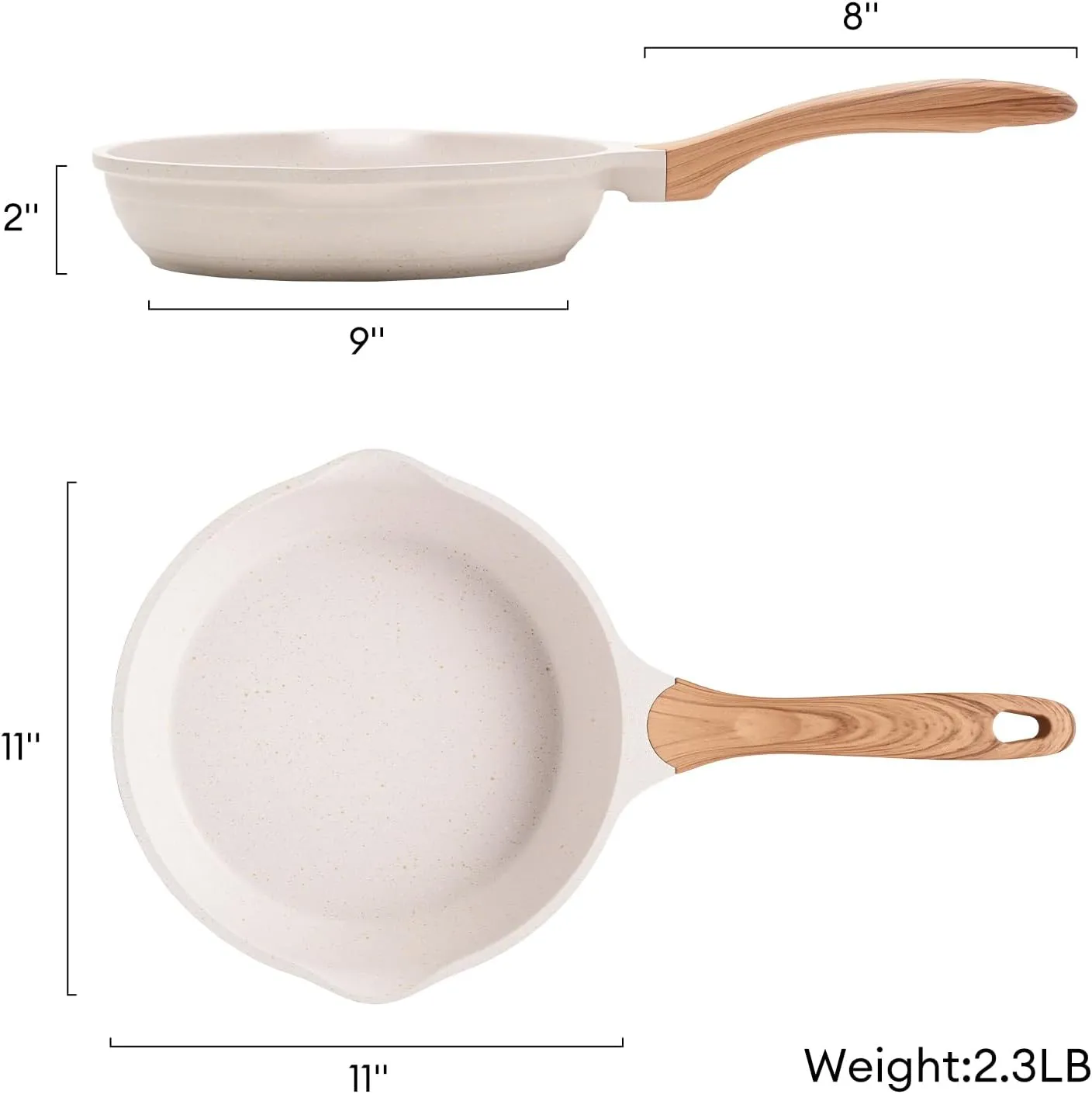 JEETEE 11 Inch Nonstick Frying Pan, Stone Coating Cookware, Nonstick Omelette Pan with Heat-Resistant Handle, Induction Skillet for Eggs(Beige)