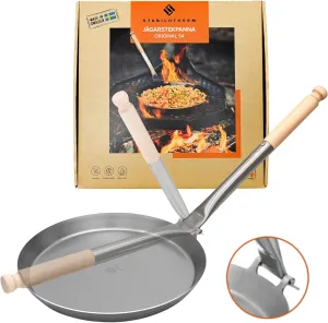 JÄGARSTEKPANNA Original XL Carbon Steel Frying Pan with Foldable Steel Pipe Handle, for Outdoor Indoor Cooking, Camping