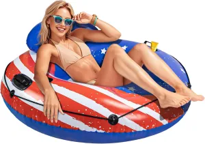 JOSEN River Floats for Adults Heavy Duty 350lb, XL River Tubes for Floating - 53" Large Pool Floats Adult with 2 Cup Holders, Inflatable Floating Tube, River Run Tube Lake Water Tubes