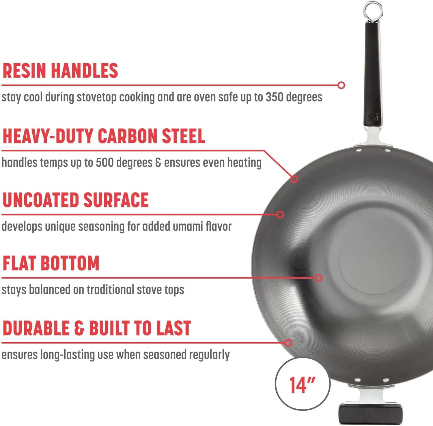 JOYCE CHEN Professional Series 14-Inch Carbon Steel Wok with Phenolic Handles
