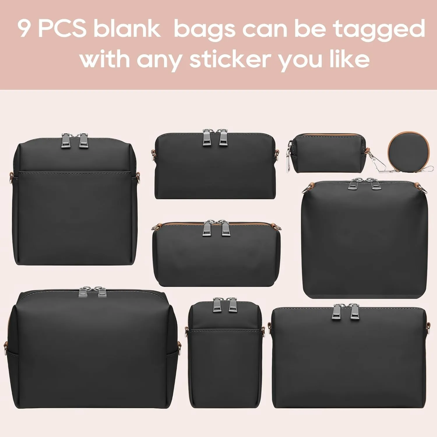 Joyway 10PCS Travel Makeup Bag Set, Large Capacity Cosmetic Bags for Women Girls, Waterproof Portable Toiletry Bag Organizer Make up Bag, Can be fitted with suspenders(Black)