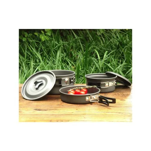 Jumbuck 3 Piece Camping Pot Set with Carry Bag/Ideal for Outdoor Cooking