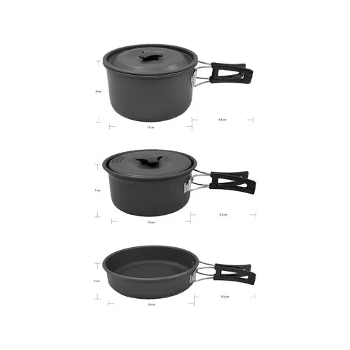 Jumbuck 3 Piece Camping Pot Set with Carry Bag/Ideal for Outdoor Cooking