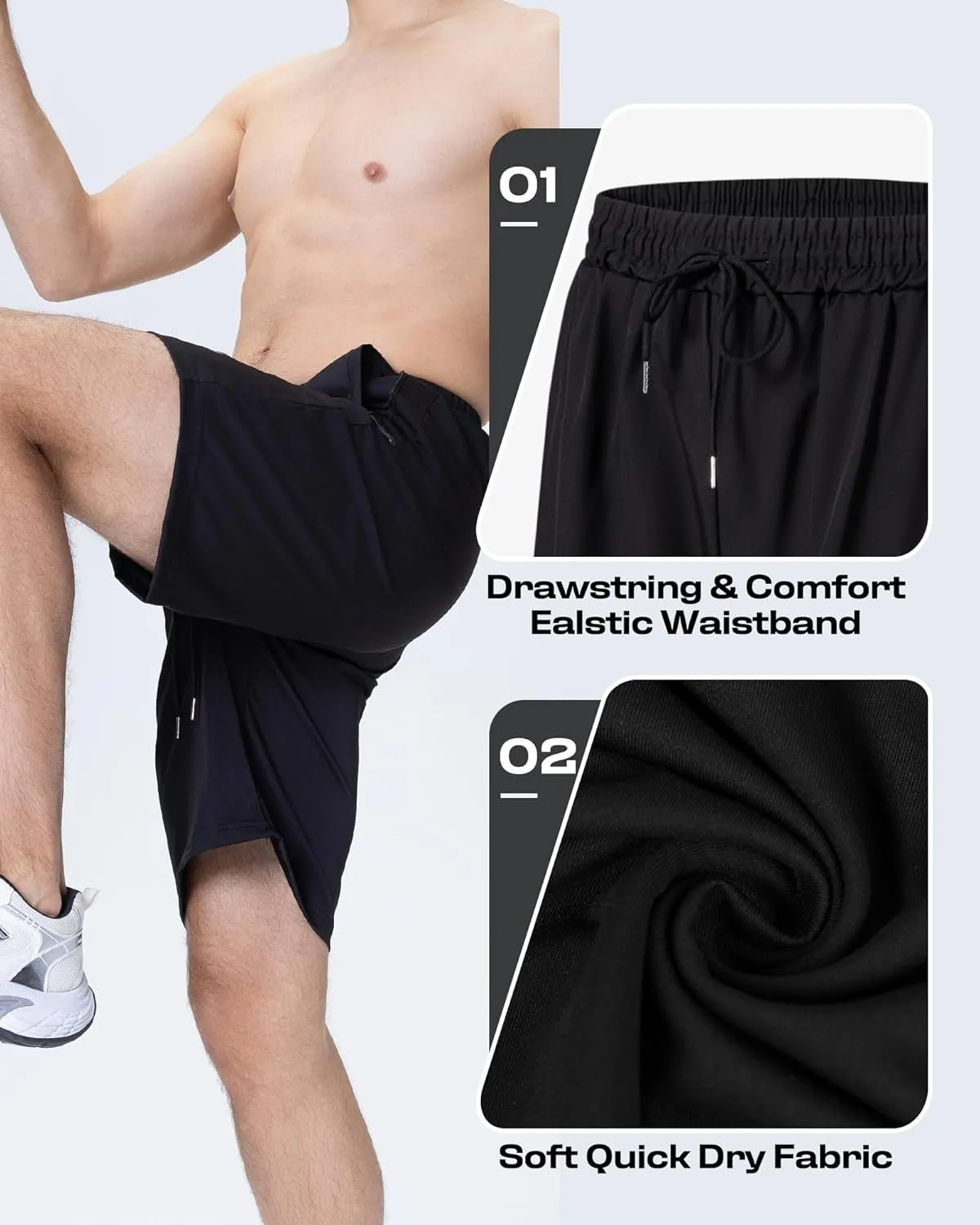 JWJ Mens Athletic Gym Workout Shorts Lightweight Quick Dry Running Basketball Shorts with Zipper Pockets