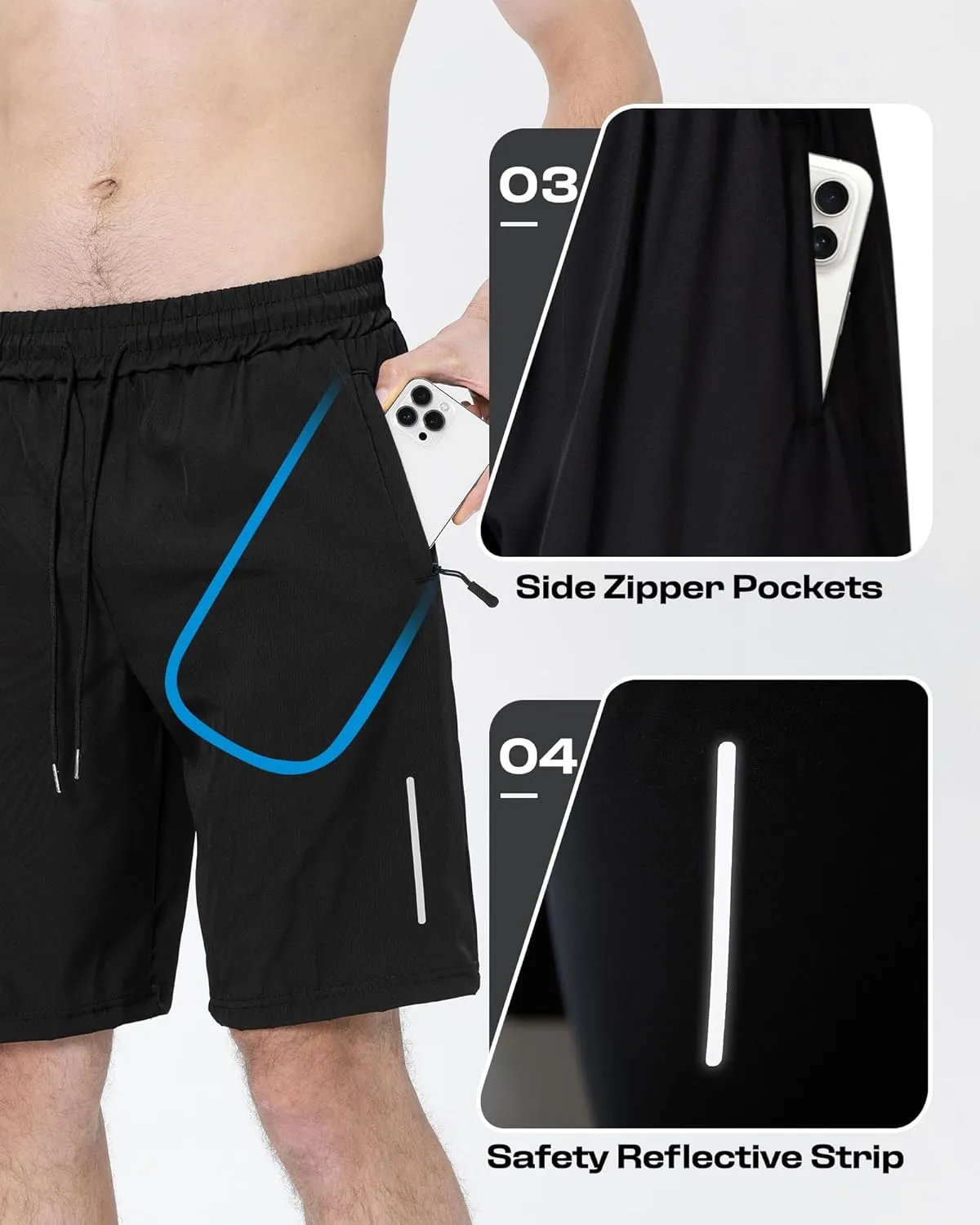 JWJ Mens Athletic Gym Workout Shorts Lightweight Quick Dry Running Basketball Shorts with Zipper Pockets