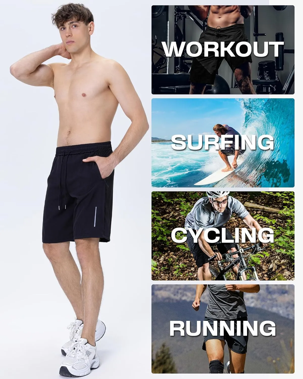 JWJ Mens Athletic Gym Workout Shorts Lightweight Quick Dry Running Basketball Shorts with Zipper Pockets