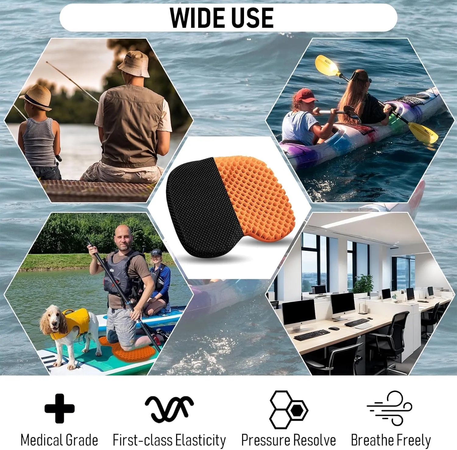 Kayak Seat Cushion, Thicken Anti Slip Waterproof Gel Kayak Seat, Portable Canoe Rowing Rubber Dinghy Pad for Stadium Sit in Kayak Inflatable Fishing Kayak Canoe Kayak Accessories