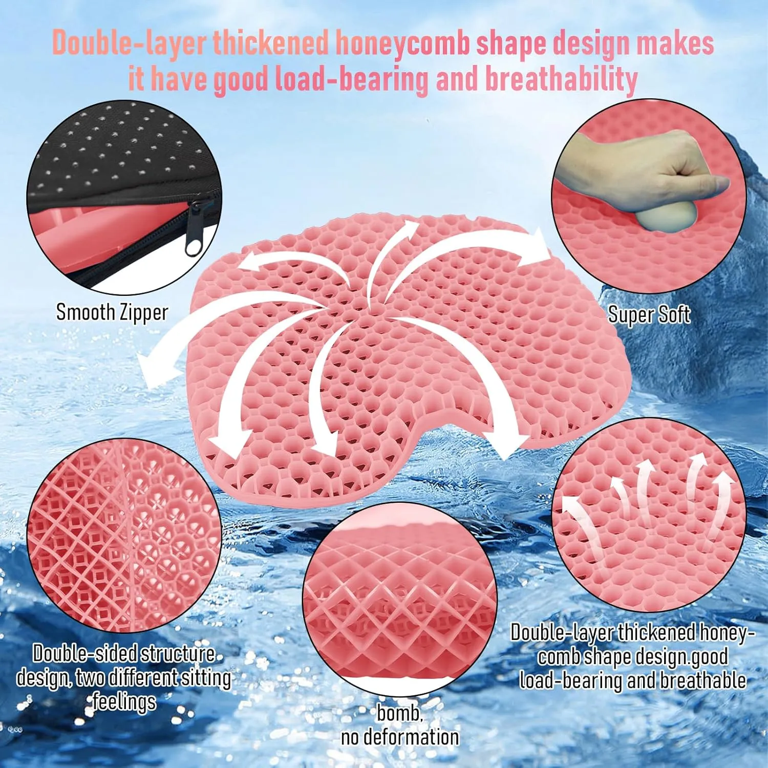 Kayak Seat Cushion, Thicken Anti Slip Waterproof Gel Kayak Seat, Portable Canoe Rowing Rubber Dinghy Pad for Stadium Sit in Kayak Inflatable Fishing Kayak Canoe Kayak Accessories