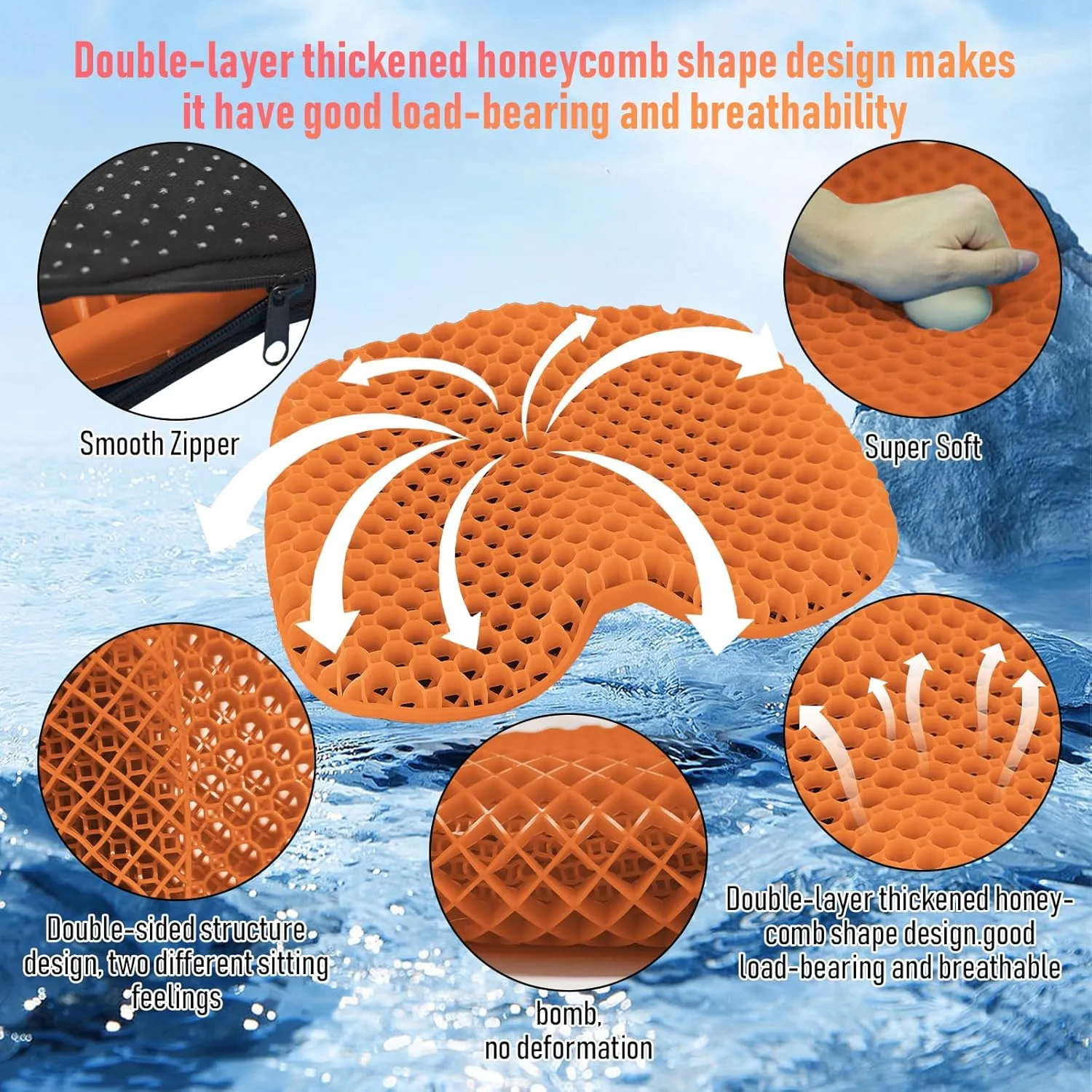 Kayak Seat Cushion, Thicken Anti Slip Waterproof Gel Kayak Seat, Portable Canoe Rowing Rubber Dinghy Pad for Stadium Sit in Kayak Inflatable Fishing Kayak Canoe Kayak Accessories