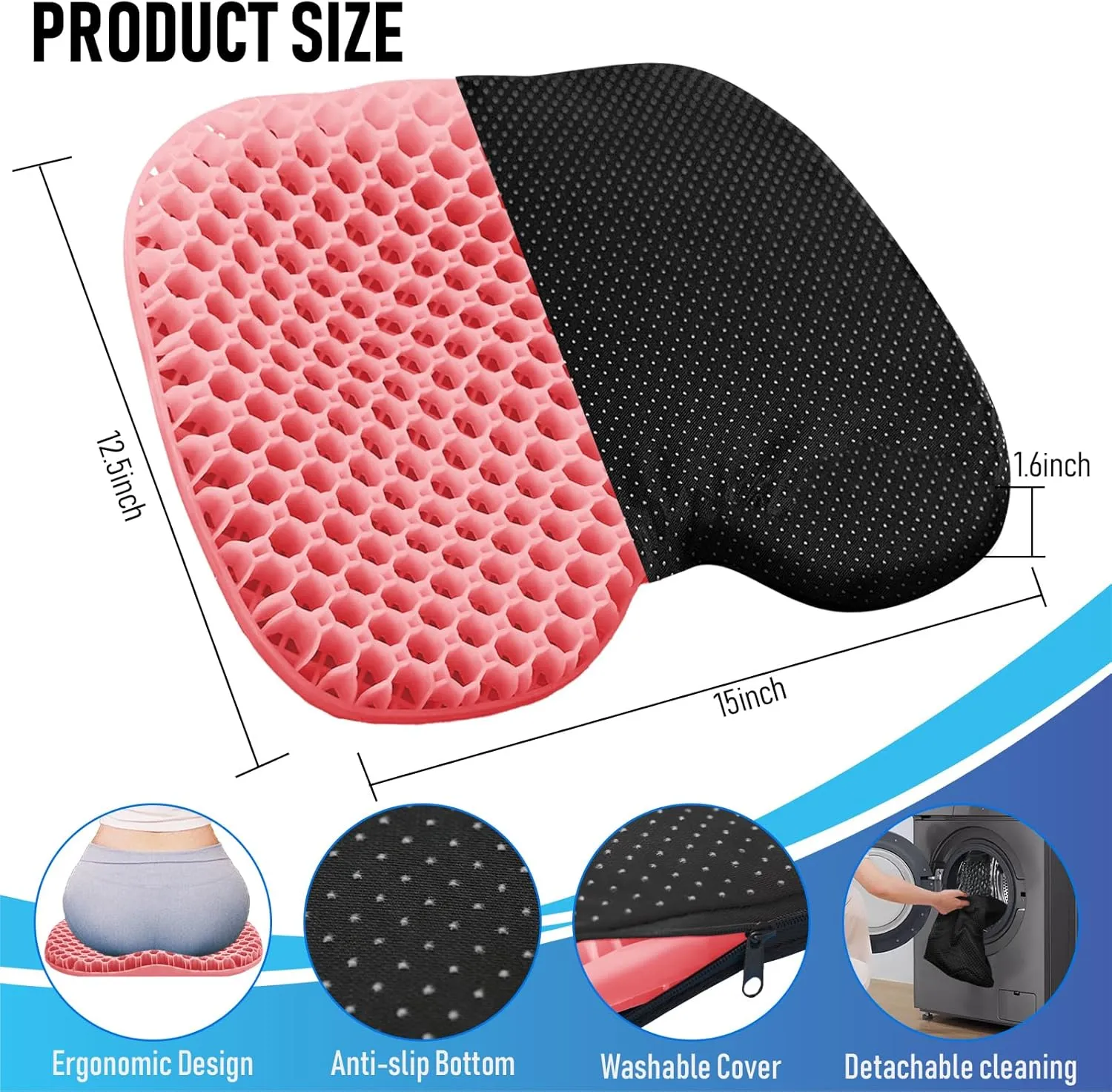 Kayak Seat Cushion, Thicken Anti Slip Waterproof Gel Kayak Seat, Portable Canoe Rowing Rubber Dinghy Pad for Stadium Sit in Kayak Inflatable Fishing Kayak Canoe Kayak Accessories