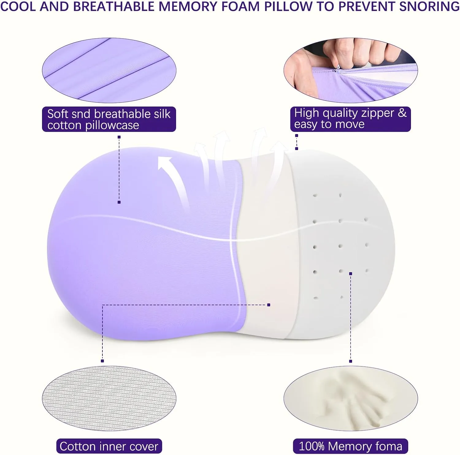 KEEPMOV Memory Foam Pillows - Cervical Neck Pillows for Pain Relief, Ergonomic Contour Pillow for Side Back Stomach Sleepers (Purple)