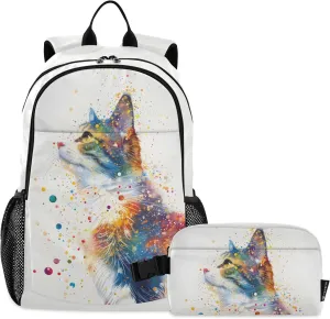 Kids Backpack Outline Of Cat Full Of Spatial Star Boys Girls School Backpack with Lunch Bag Bookbag Set