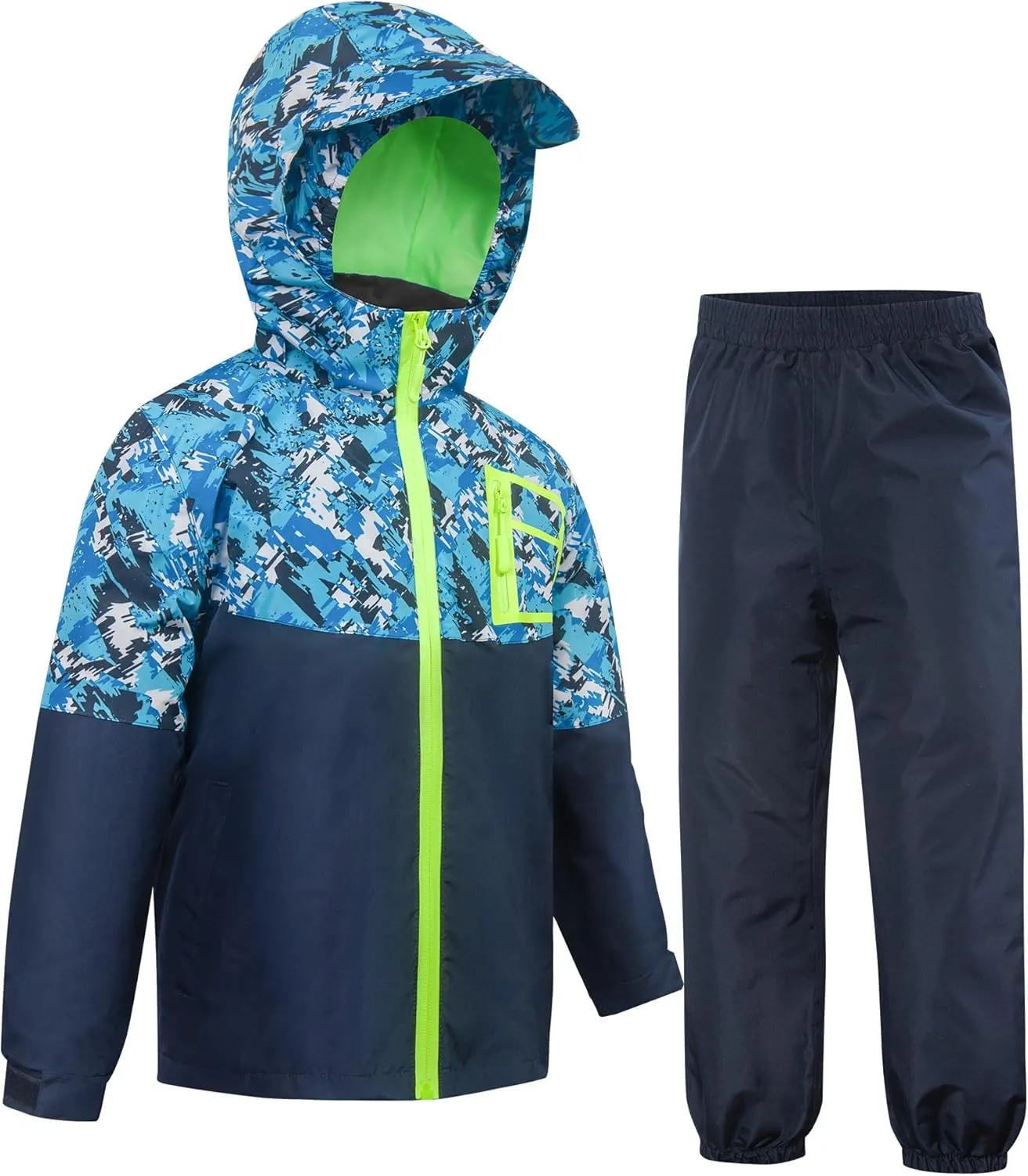Kids Rain Suit Boys Girls Raincoat Jacket and Pants Set Lightweight Waterproof Windbreakers Rain Gear