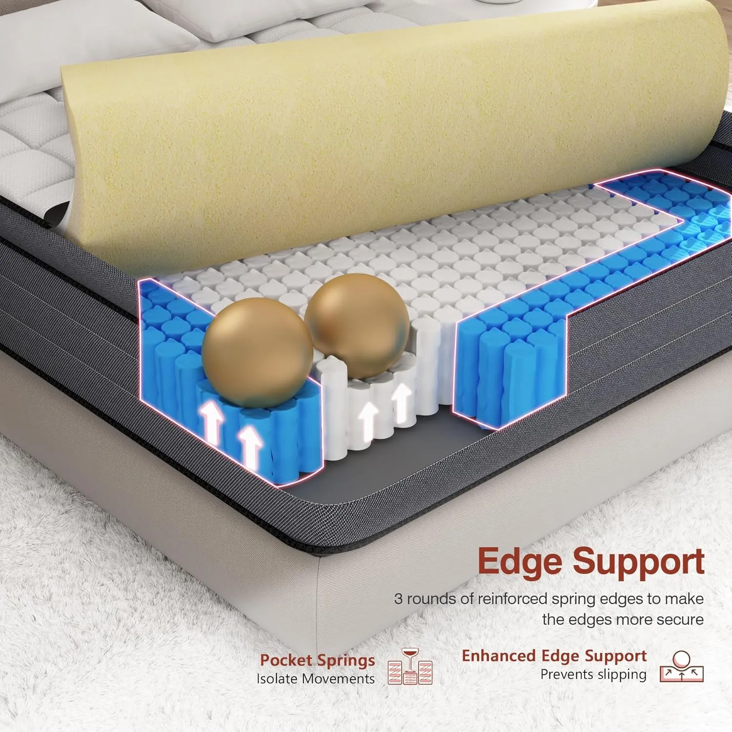 King Size Mattress 12 Inch,Firm King Mattress in a Box with Gel Memory Foam and Pocket Springs, Hybrid Mattresses Pressure Relief&Cooling Feel&Motion Isolation