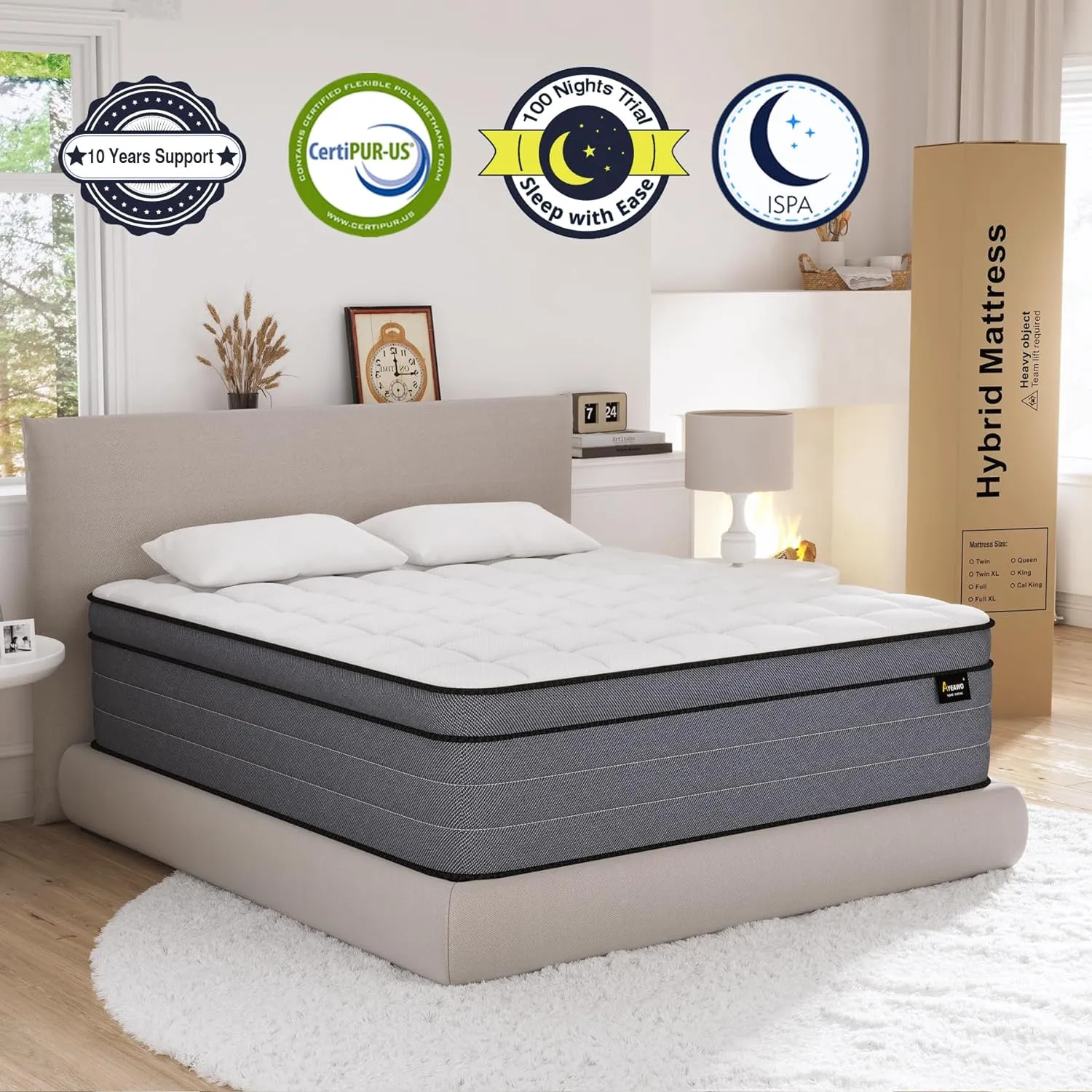 King Size Mattress 12 Inch,Firm King Mattress in a Box with Gel Memory Foam and Pocket Springs, Hybrid Mattresses Pressure Relief&Cooling Feel&Motion Isolation