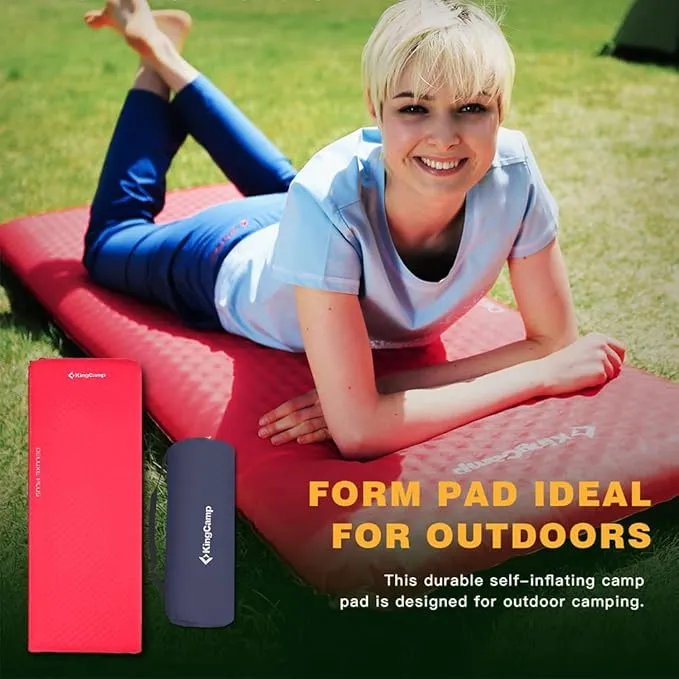 KingCamp Self Inflating Camping Sleeping Pad for Camping, 3.93 Thick Foam Air Mattress Camping Mat for Hiking,Travel, Tent, Red/Charcoal