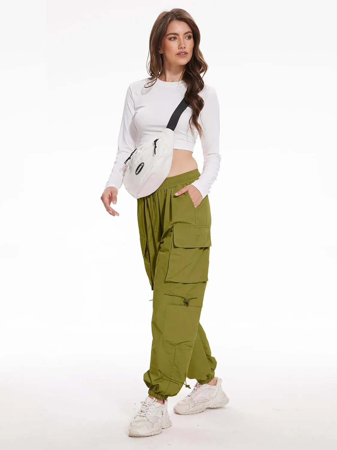 Kisswow Womens Cargo Pants Baggy Parachute Pants Women Quick Dry Joggers Waterproof Hiking Pants