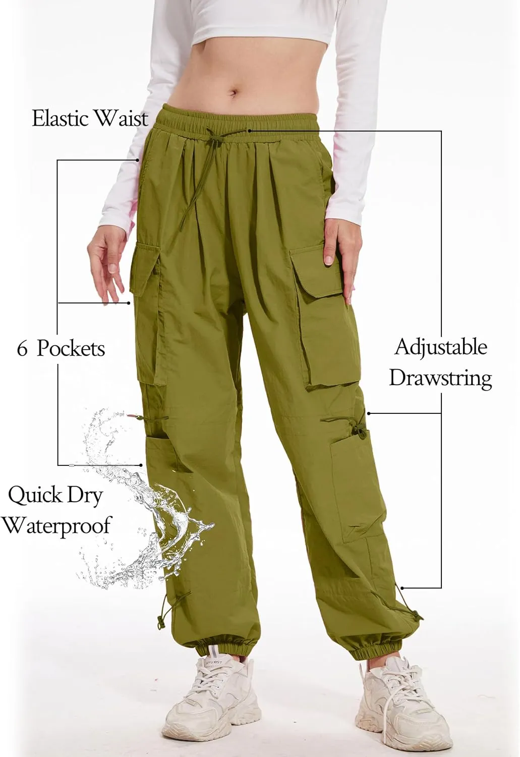 Kisswow Womens Cargo Pants Baggy Parachute Pants Women Quick Dry Joggers Waterproof Hiking Pants