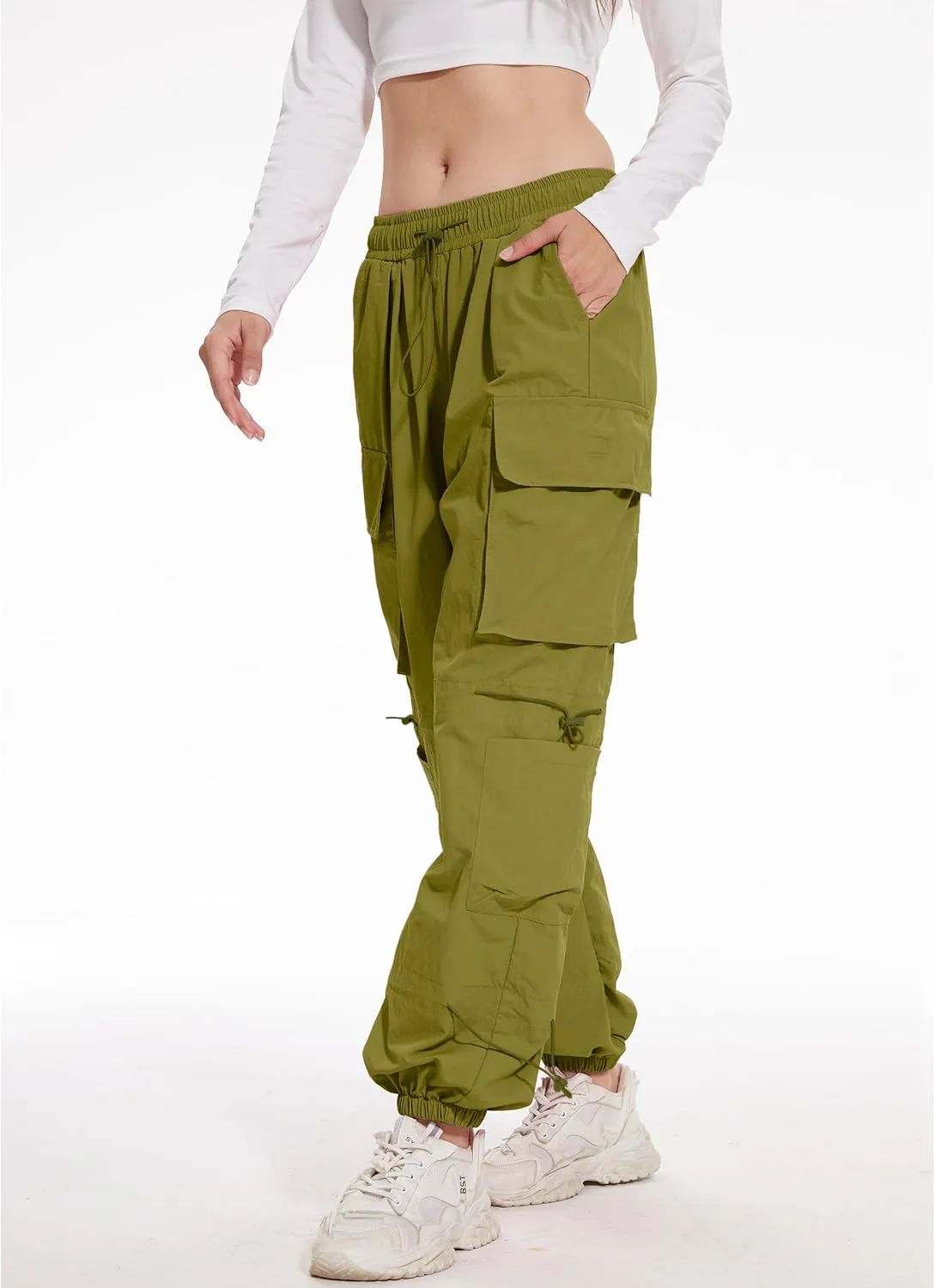 Kisswow Womens Cargo Pants Baggy Parachute Pants Women Quick Dry Joggers Waterproof Hiking Pants