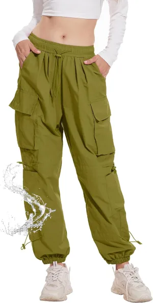 Kisswow Womens Cargo Pants Baggy Parachute Pants Women Quick Dry Joggers Waterproof Hiking Pants