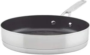KitchenAid 3-Ply Base Brushed Stainless Steel Nonstick Round Grill Pan/Griddle, 10.25 Inch